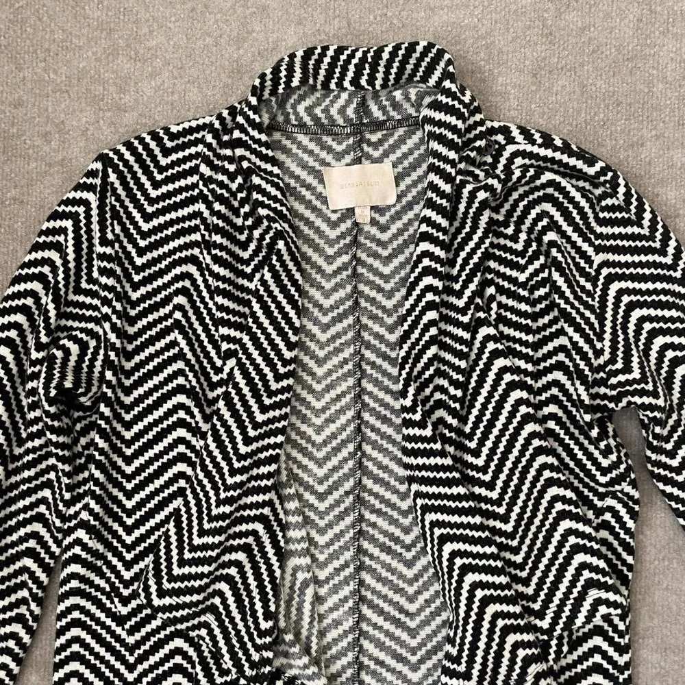 Skies Are Blue Cardigan Womens Small Black White Cascade Open Front Sweater